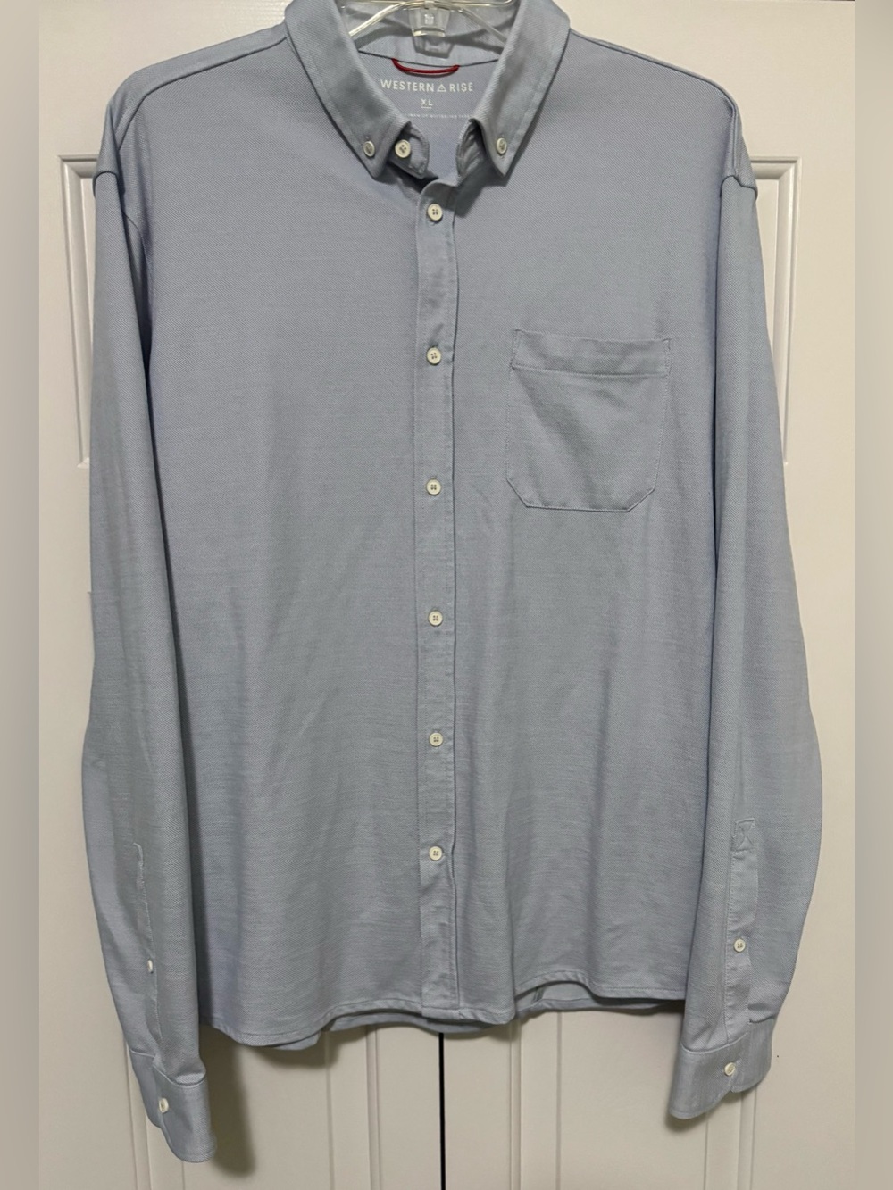 Western Rise Mens XL Gray Solid Woven Polyester Button Down Pocket Shirt